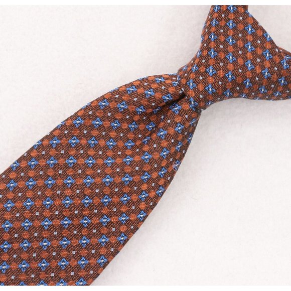 Geoff Nicholson Other - Geoff Nicholson Silk Neck Tie Brown Blue Geometric Pattern Made In Italy